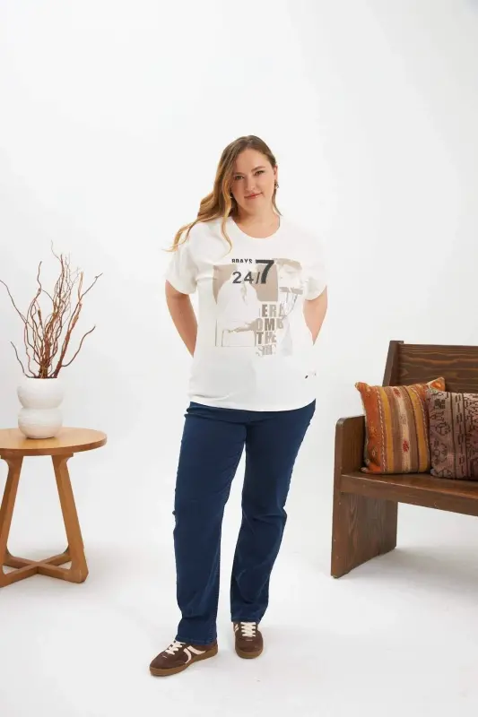 Plus Size Printed T-shirt Ecru - 6