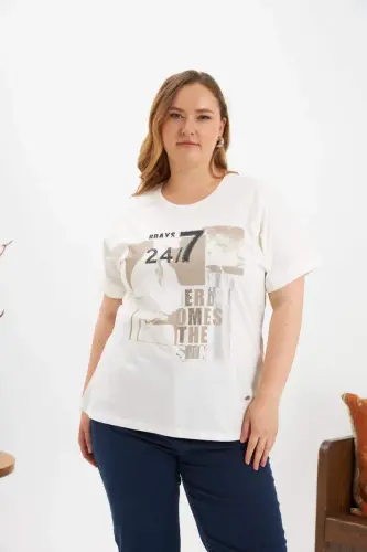 Plus Size Printed T-shirt Ecru - 1