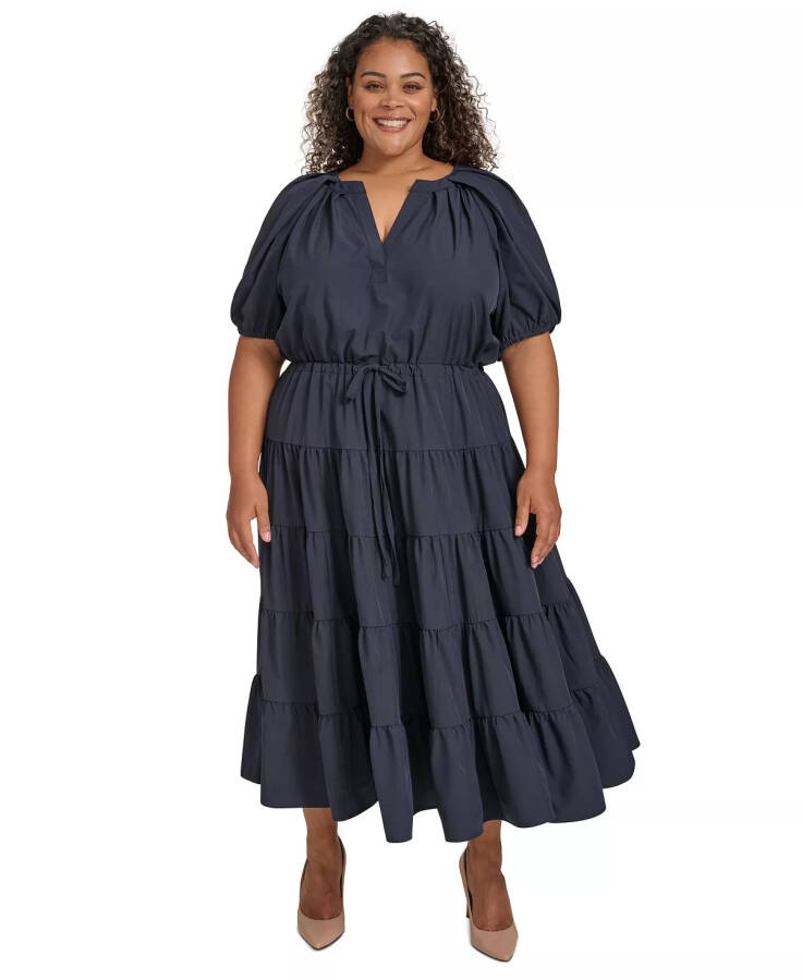 Plus Size Puff-Sleeve Tiered Maxi Dress Indigo - 1