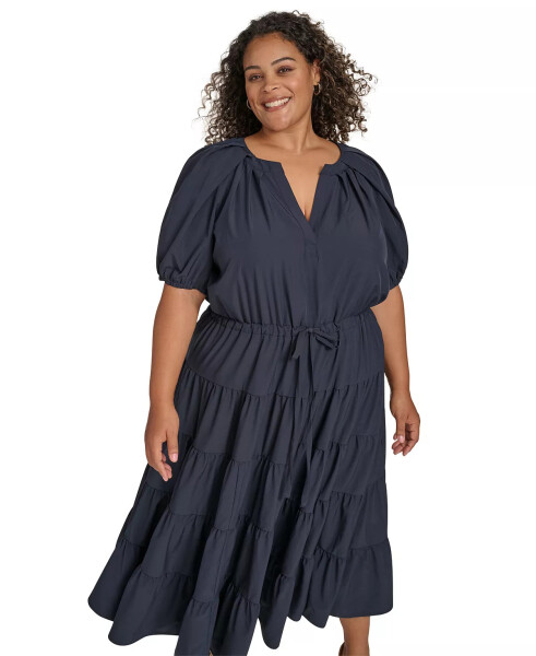 Plus Size Puff-Sleeve Tiered Maxi Dress Indigo - 4