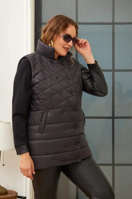 Plus Size Quilted Black Vest - 2