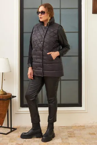 Plus Size Quilted Black Vest - 7