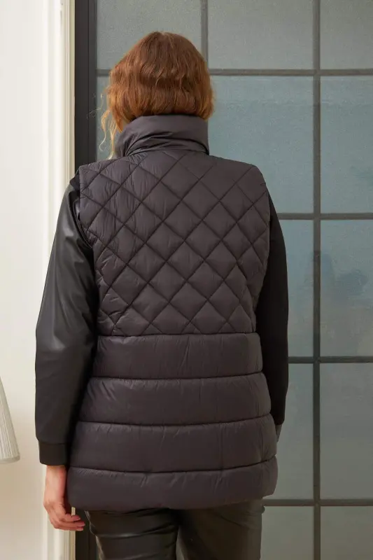 Plus Size Quilted Black Vest - 4