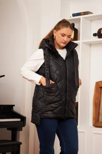 Plus Size Quilted Hooded Vest Black - 3