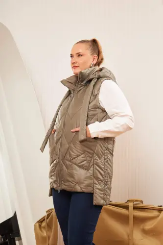 Plus Size Quilted Hooded Vest Khaki - 6