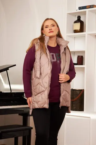 Plus Size Quilted Hooded Vest Mink - 1