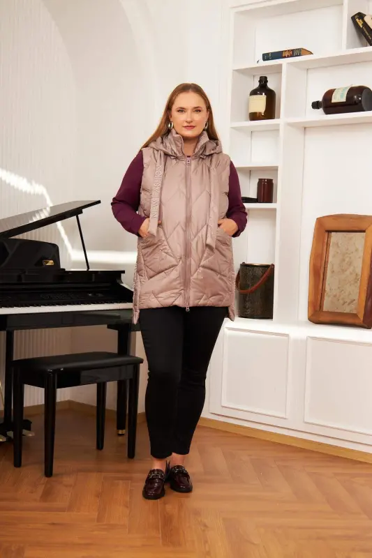 Plus Size Quilted Hooded Vest Mink - 2
