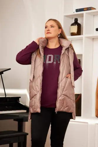 Plus Size Quilted Hooded Vest Mink - 3