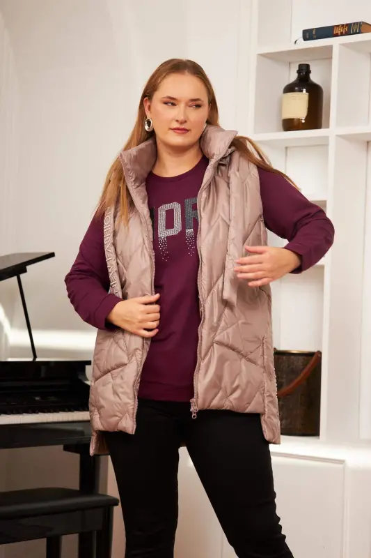 Plus Size Quilted Hooded Vest Mink - 4
