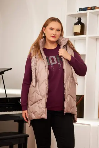 Plus Size Quilted Hooded Vest Mink - 5