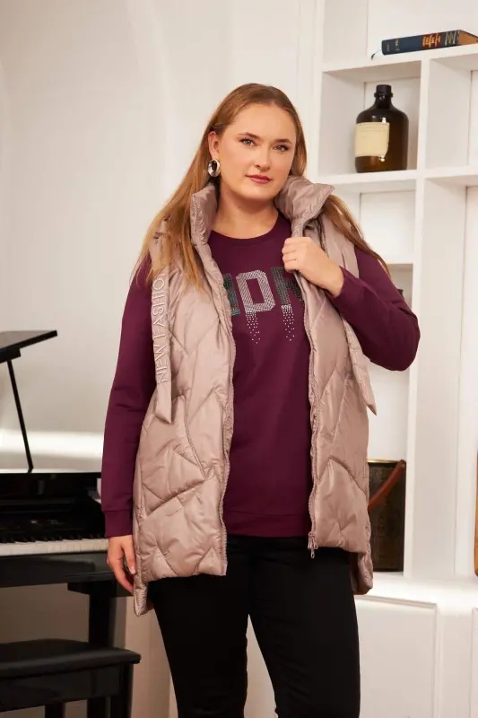 Plus Size Quilted Hooded Vest Mink - 5