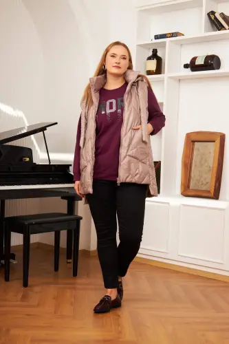 Plus Size Quilted Hooded Vest Mink - 6