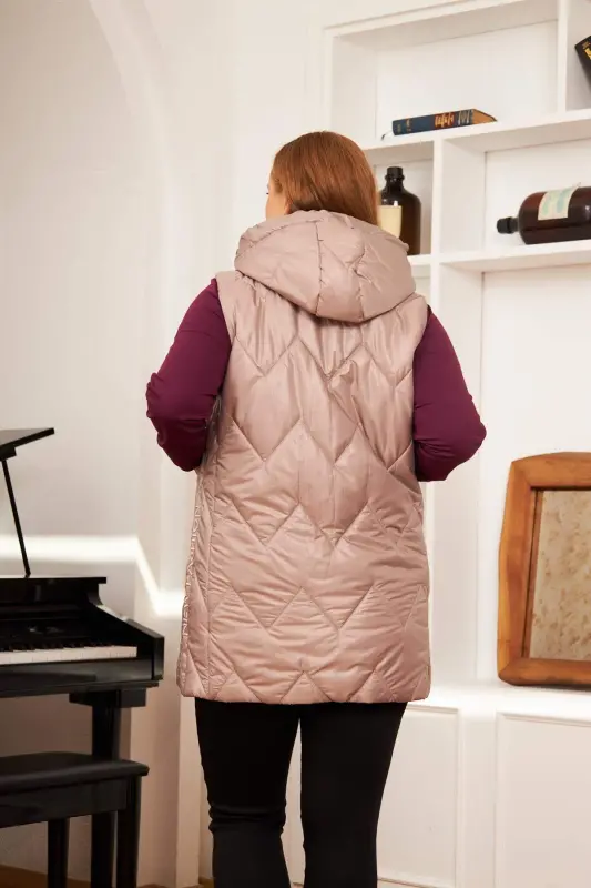 Plus Size Quilted Hooded Vest Mink - 7