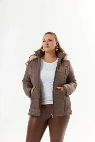 Plus Size Quilted Padded Coat Lined Mink - 1