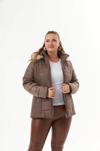 Plus Size Quilted Padded Coat Lined Mink - BÜYÜKBEDENIZ (1)