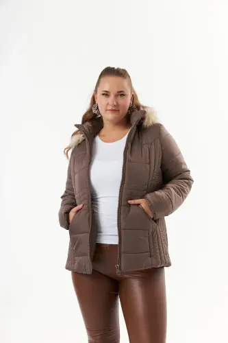 Plus Size Quilted Padded Coat Lined Mink - 3