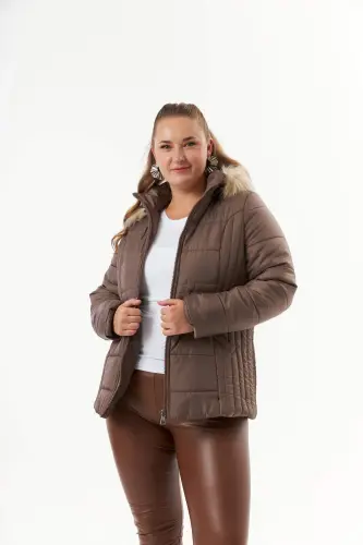 Plus Size Quilted Padded Coat Lined Mink - 5