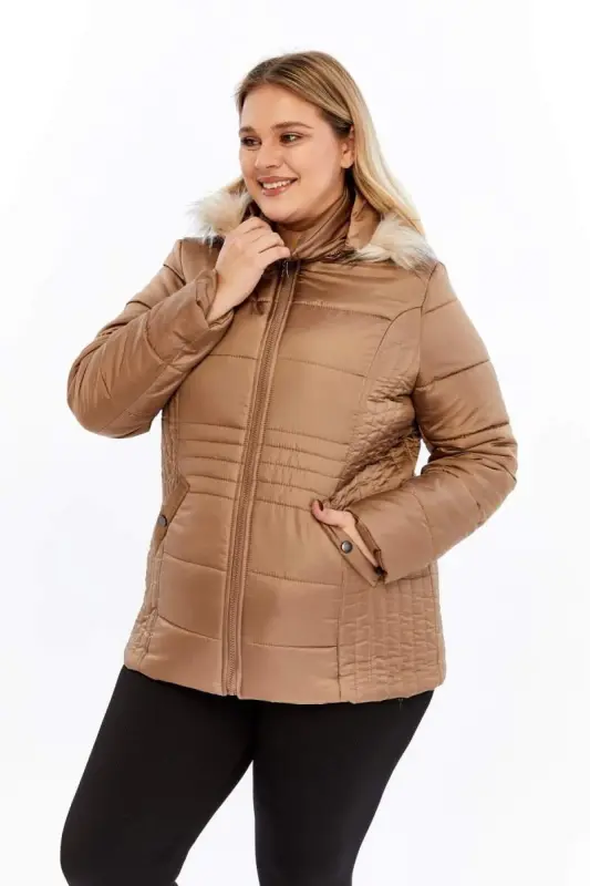 Plus Size Quilted Padded Coat Lined Mink - 2