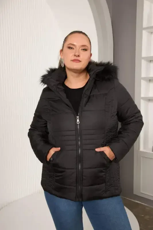 Plus Size Quilted Puffer Jacket Lined Black - 1