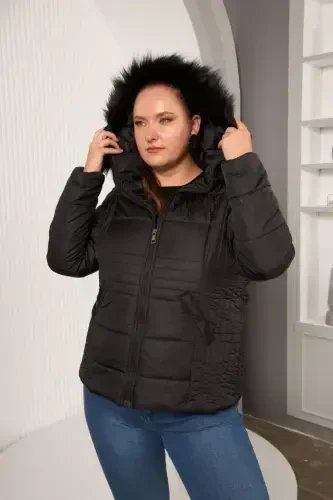 Plus Size Quilted Puffer Jacket Lined Black - 3