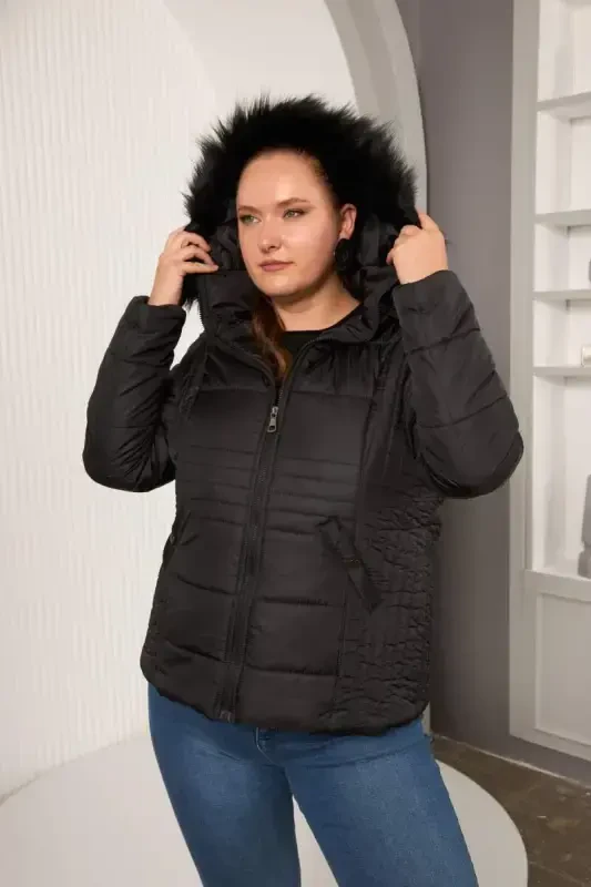 Plus Size Quilted Puffer Jacket Lined Black - 3