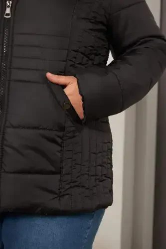Plus Size Quilted Puffer Jacket Lined Black - 4