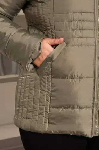 Plus Size Quilted Puffer Jacket Lined Khaki Green - 3