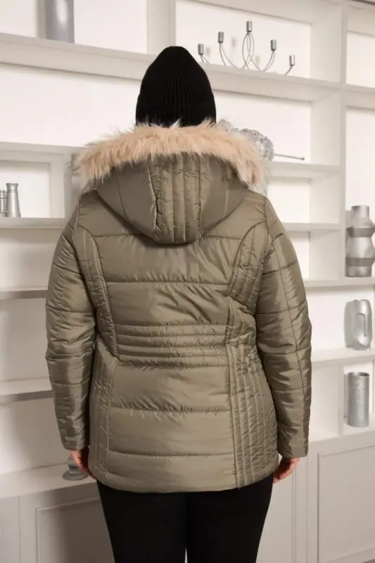 Plus Size Quilted Puffer Jacket Lined Khaki Green - 5