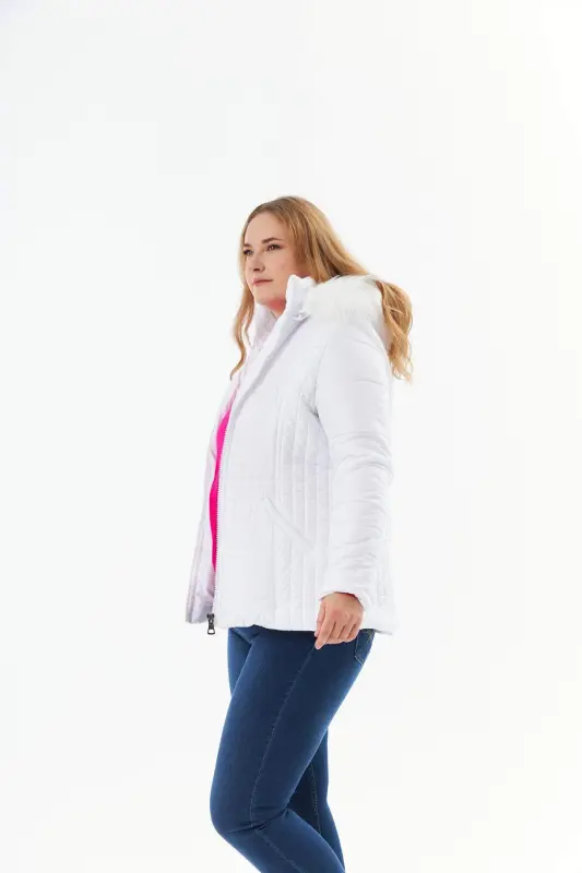 Plus Size Quilted Puffer Jacket Lined White - 8
