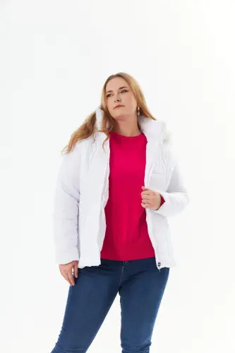 Plus Size Quilted Puffer Jacket Lined White - 13