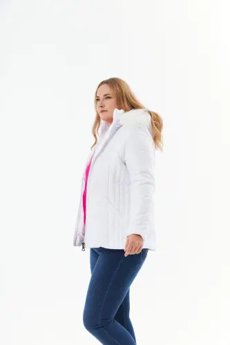 Plus Size Quilted Puffer Jacket Lined White - BÜYÜKBEDENIZ (1)