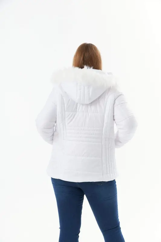 Plus Size Quilted Puffer Jacket Lined White - 9