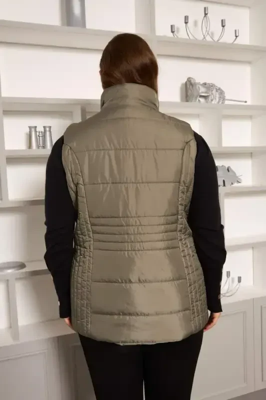 Plus Size Quilted Vest with Pockets Khaki - 5