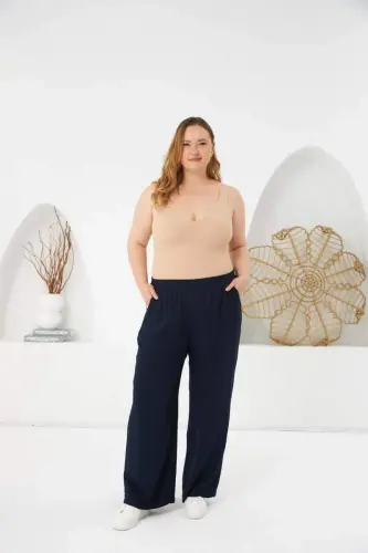 Plus Size Relax Fit Viscose Pants Navy Blue - 5