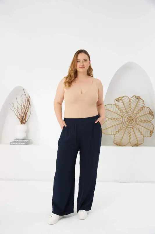 Plus Size Relax Fit Viscose Pants Navy Blue - 5