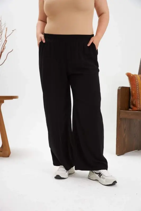 Plus Size Relaxed Fit Viscose Black Pants - 1