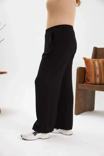 Plus Size Relaxed Fit Viscose Black Pants - BÜYÜKBEDENIZ (1)