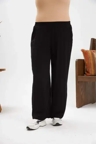 Plus Size Relaxed Fit Viscose Black Pants - 3