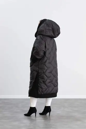 Plus Size Ribbed Sleeve Quilted Coat Black - 6