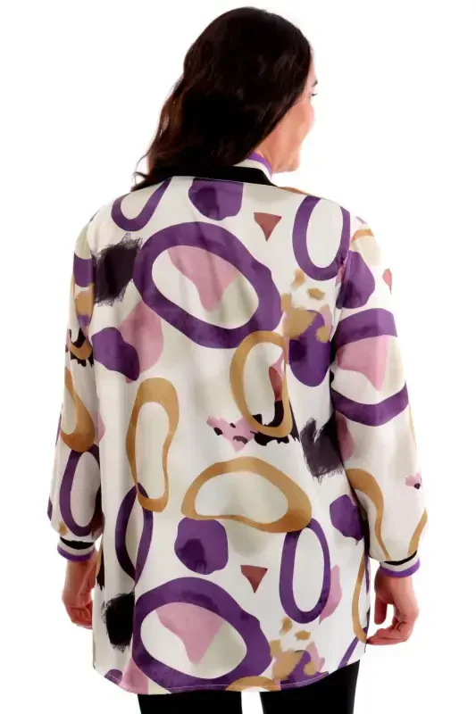Plus Size Ring Pattern Purple Collar Band Jacket - 7