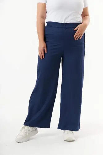 Plus Size Roll-Up Sleeve Suit Shirt Pants Indigo - 3