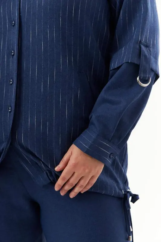 Plus Size Roll-Up Sleeve Suit Shirt Pants Indigo - 5