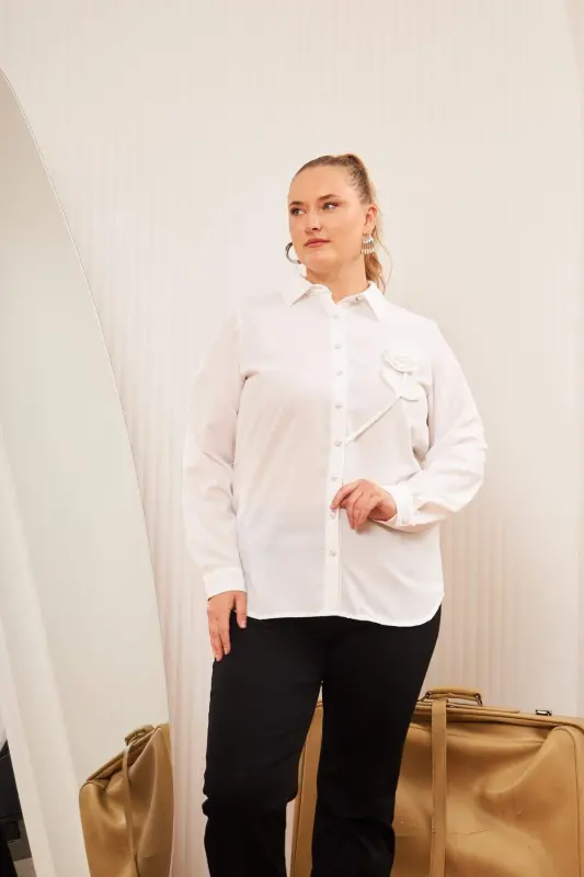 Plus Size Rose Accessory Shirt White - 3