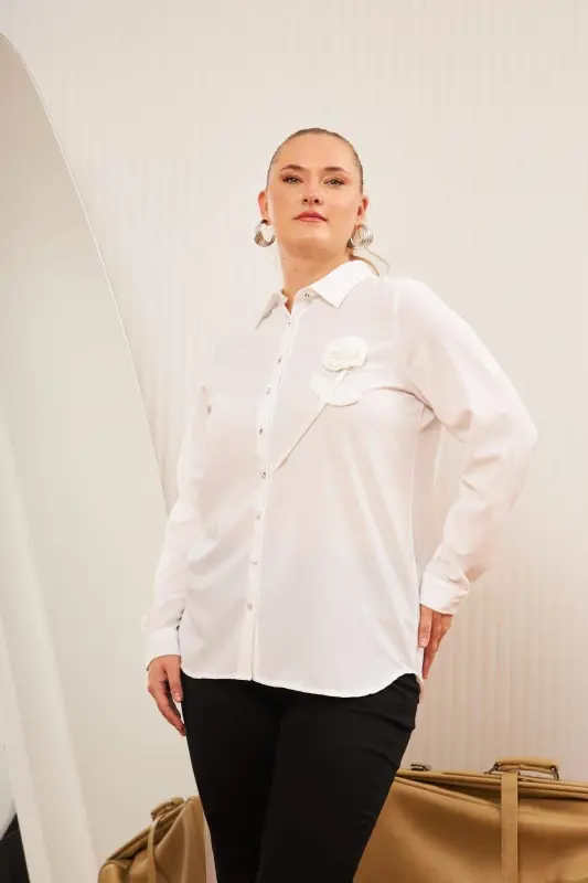 Plus Size Rose Accessory Shirt White - 5