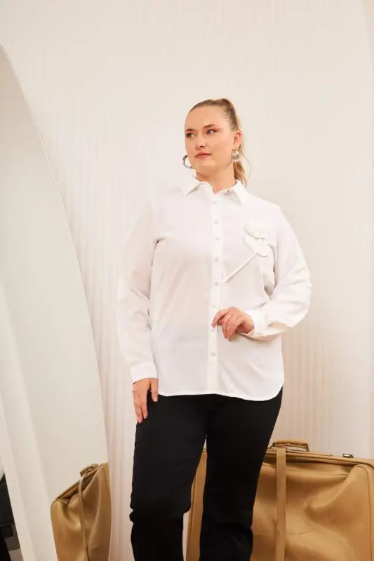 Plus Size Rose Accessory Shirt White - 3