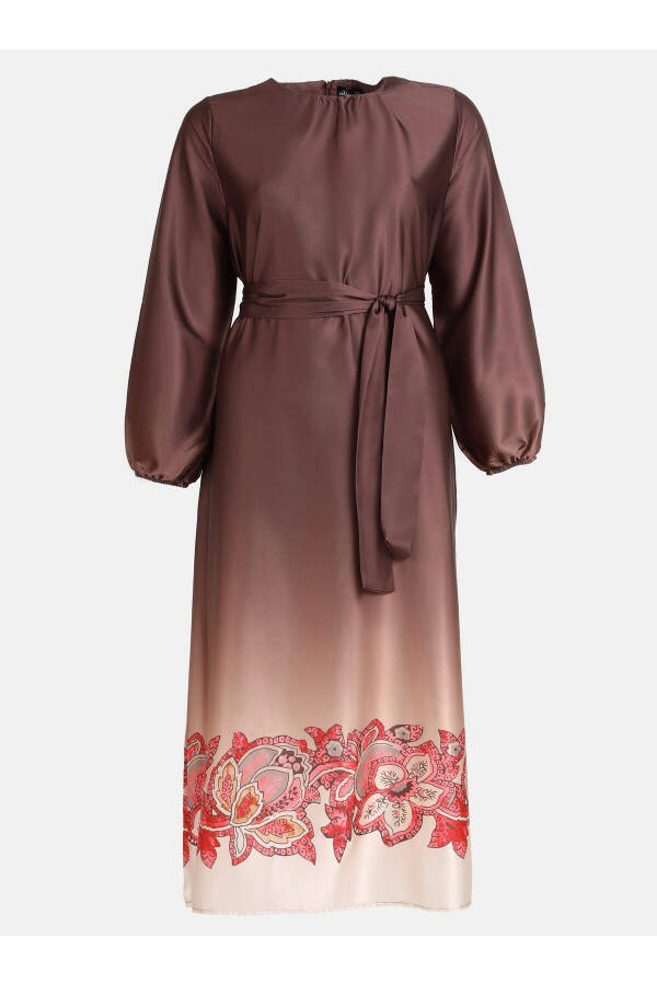 Plus Size Satin Dress - Beige Coffee Gradient Pattern - Alia - 8