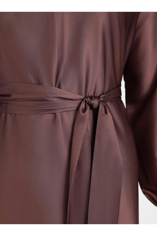 Plus Size Satin Dress - Beige Coffee Gradient Pattern - Alia - 10