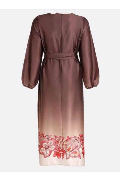 Plus Size Satin Dress - Beige Coffee Gradient Pattern - Alia - 6