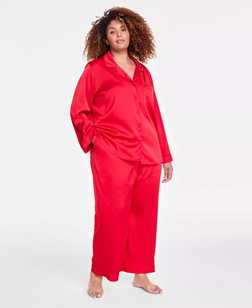 Plus Size Satin Pajama Set, Created for Modazone Crimson Leaf - 1