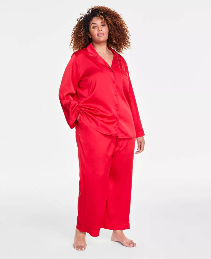 Plus Size Satin Pajama Set, Created for Modazone Crimson Leaf - 1